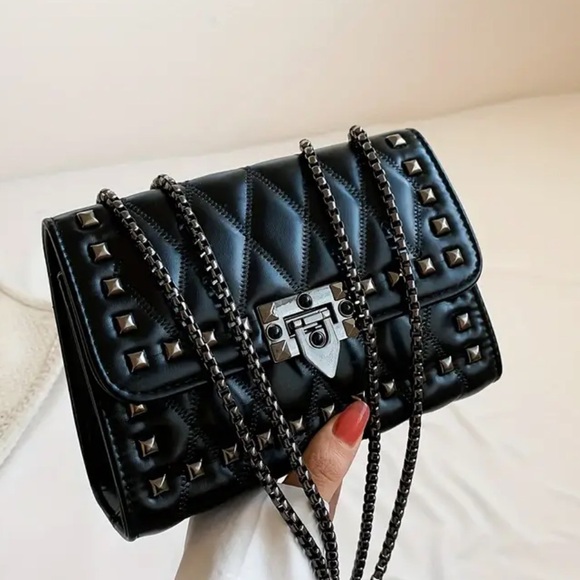 Handbags - Vintage Chic Studded Retro Shoulder Bag - Luxurious Flap